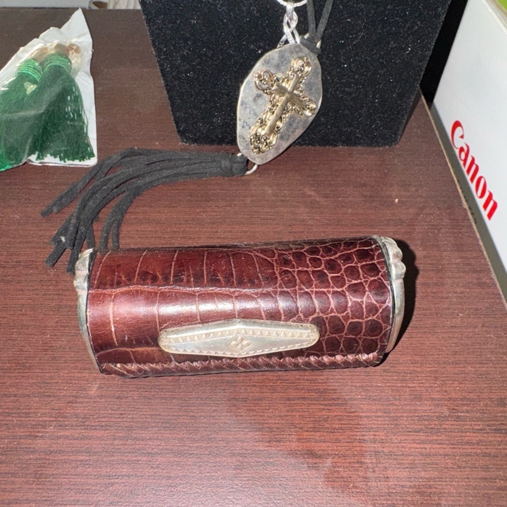 Brighton Leather 3D Heart lipstick Croc Embossed Leather Lipstick Case Vintage